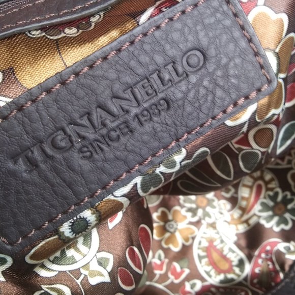 Tignanello Leather suede color block handbag   FLAWS  on Handles lots of wear - Picture 12 of 16